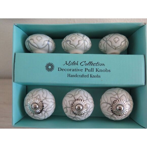 Instant Furniture Update Gray & White Decorative Ceramic Pull Knobs, Set Of 6 - Picture 1 of 9